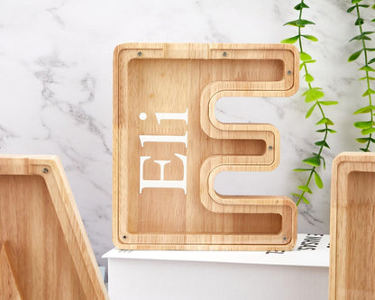 Personalized Large Wooden Kids Letter Piggy Bank, Wood Gift For Kids, Wood Alphabet Letter Bank Money Box Birthday, Custom Name Coin Bank