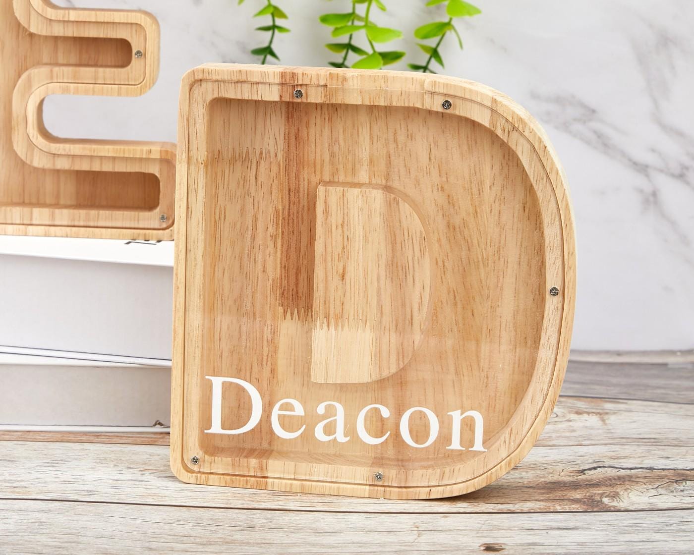 Personalized Large Wooden Kids Letter Piggy Bank, Wood Gift For Kids, Wood Alphabet Letter Bank Money Box Birthday, Custom Name Coin Bank