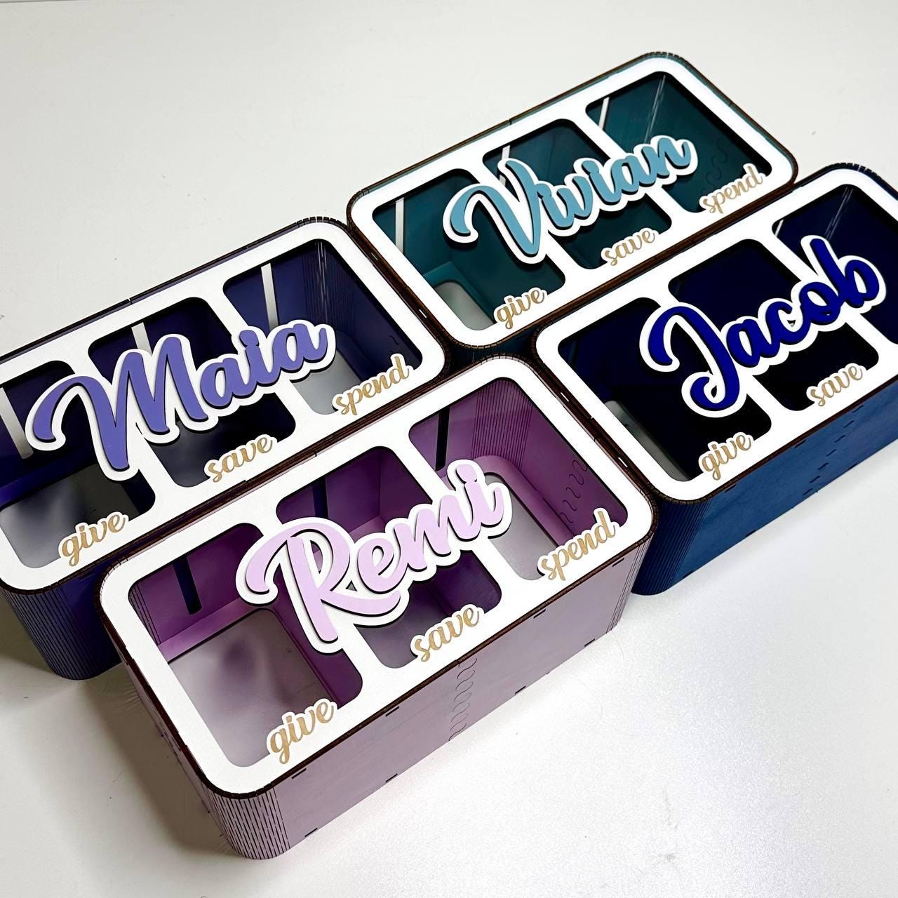 Save Spend Share Bank • Personalized Wooden Piggy Bank • Kids Gift