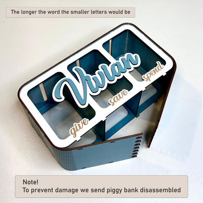 Save Spend Share Bank • Personalized Wooden Piggy Bank • Kids Gift