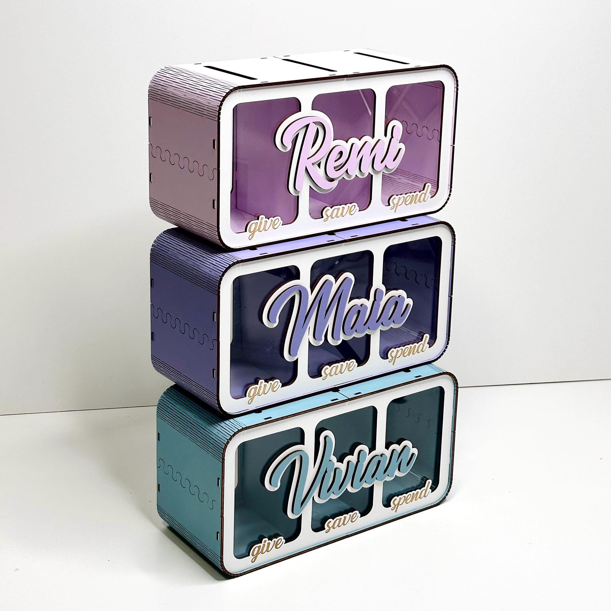 Save Spend Share Bank • Personalized Wooden Piggy Bank • Kids Gift