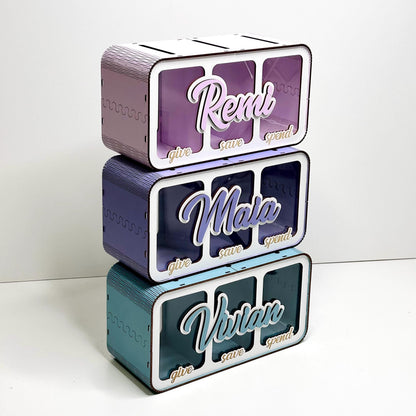 Save Spend Share Bank • Personalized Wooden Piggy Bank • Kids Gift