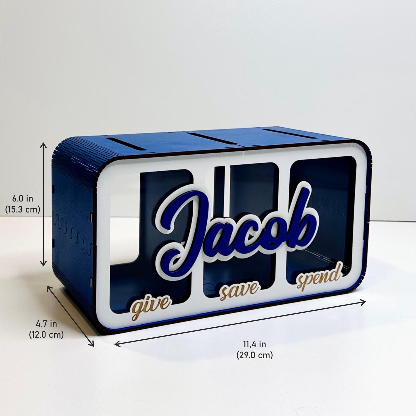Custom Wood Piggy Bank: Spend Save Share Money Box