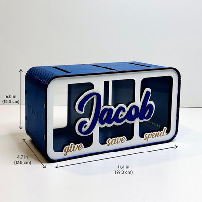 Save Spend Share Bank • Personalized Wooden Piggy Bank • Kids Gift