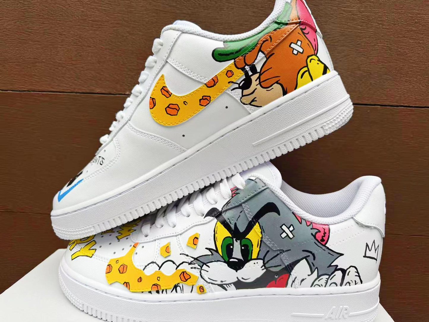 Hand Painted Custom Air Force 1 Sneakers: Tom Jerry Cartoon Shoes AF1 wedding fashion trainers personalized gift design white | IS89