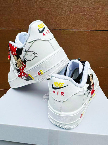 Hand Painted Air Force 1 Sneakers: Mickey Minnie Mouse Cartoon Shoes AF1 white personalized gift design wedding fashion trainers anime shoe | WU56