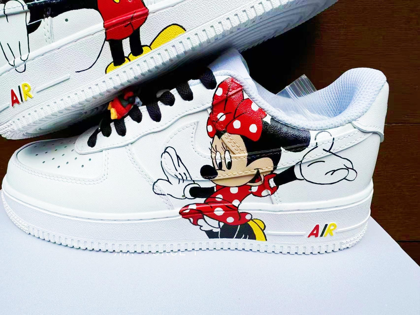 Hand Painted Air Force 1 Sneakers: Mickey Minnie Mouse Cartoon Shoes AF1 white personalized gift design wedding fashion trainers anime shoe | WU56