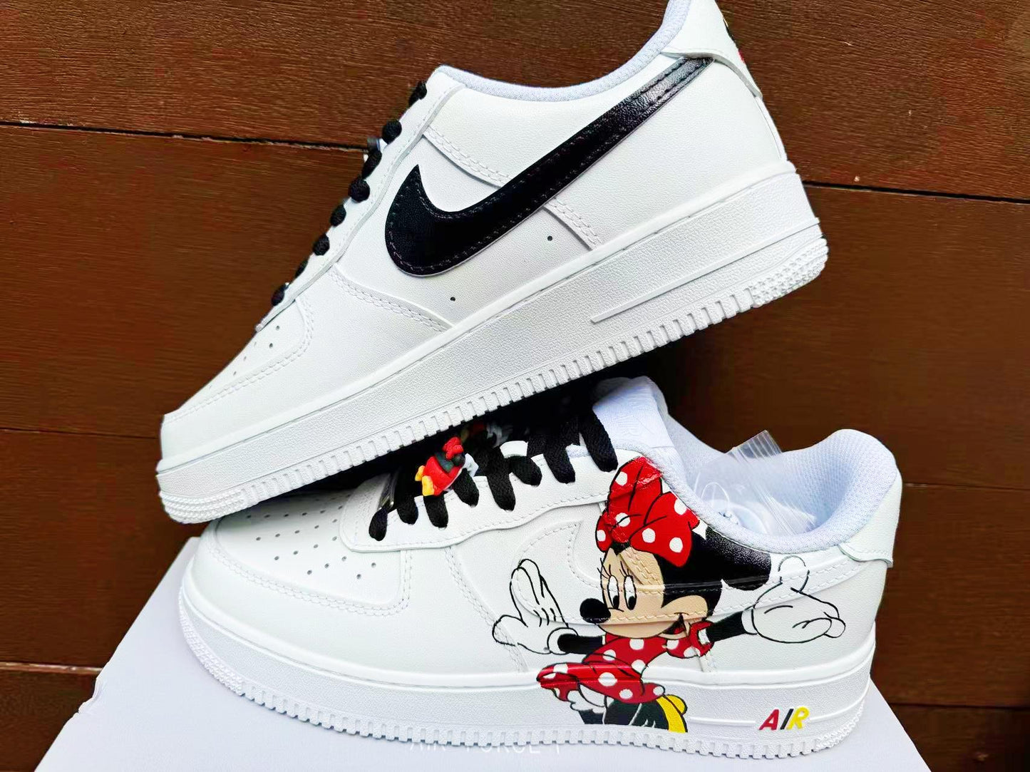 Hand Painted Air Force 1 Sneakers: Mickey Minnie Mouse Cartoon Shoes AF1 white personalized gift design wedding fashion trainers anime shoe | WU56