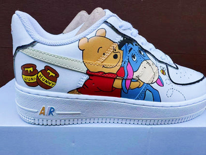 Hand Painted Air Force 1 Sneakers: Winnie the Pooh Cartoon Shoes AF1 white personalized gift design wedding fashion trainers anime shoes | RB12