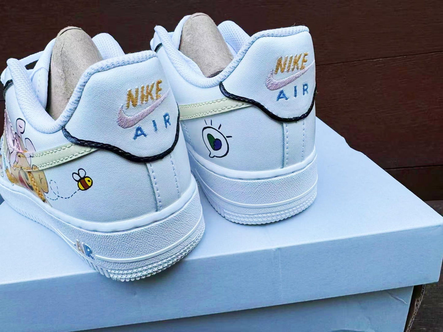 Hand Painted Air Force 1 Sneakers: Winnie the Pooh Cartoon Shoes AF1 white personalized gift design wedding fashion trainers anime shoes | RB12