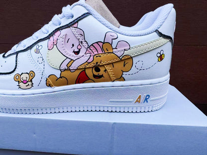Hand Painted Air Force 1 Sneakers: Winnie the Pooh Cartoon Shoes AF1 white personalized gift design wedding fashion trainers anime shoes | RB12