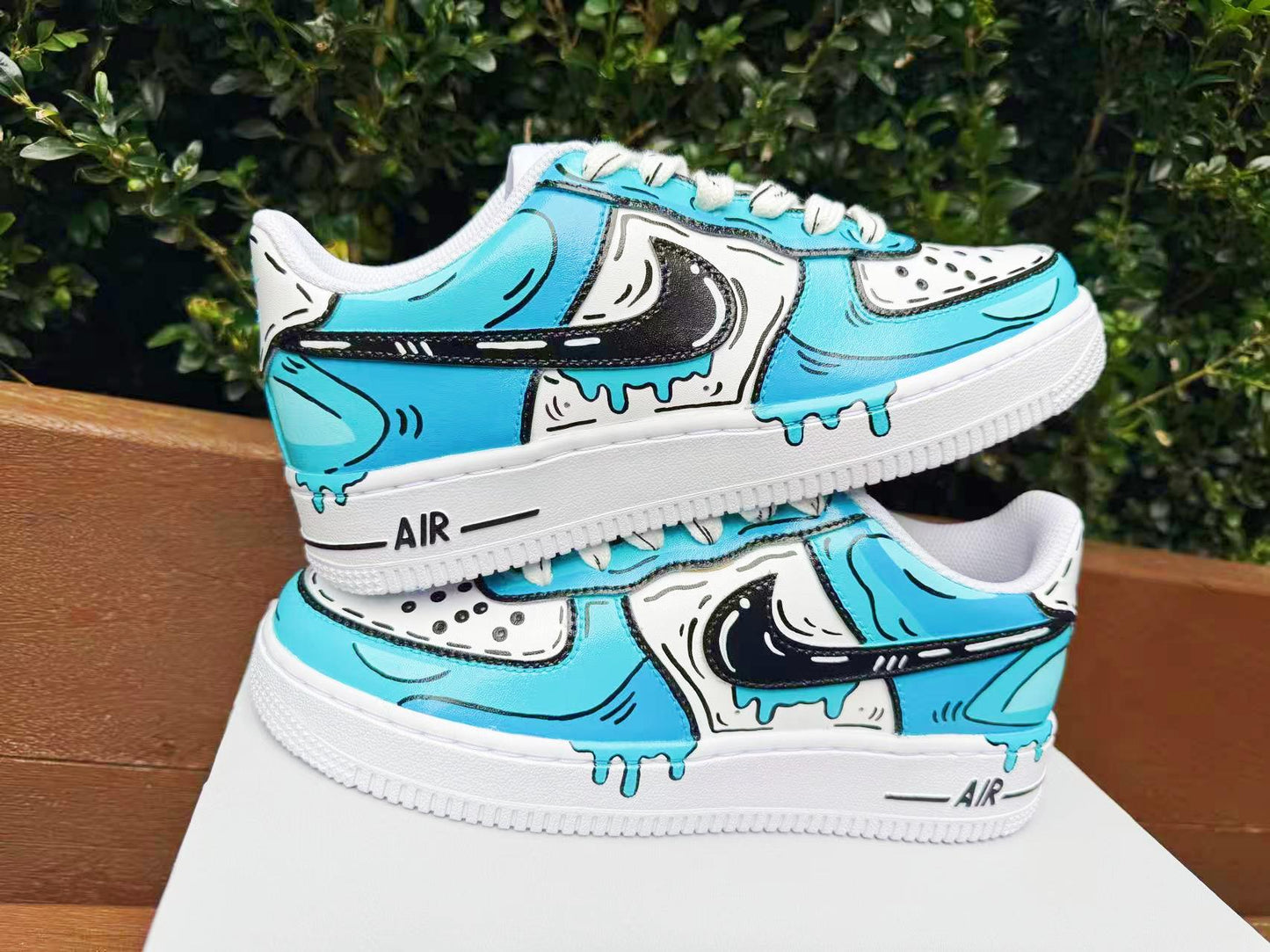 Custom Hand-Painted Air Force 1 Sneakers: 2D Comic Blue Tear AF1 white personalized gift design wedding fashion trainers drip anime shoes | LJ99