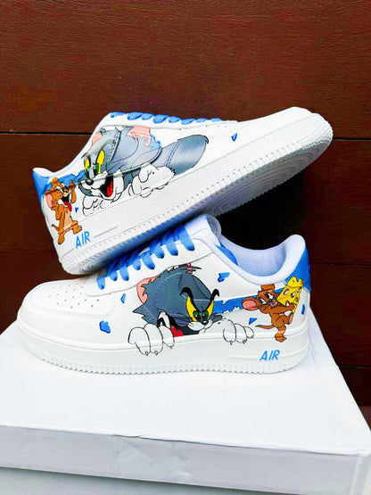 Hand Painted Tom Jerry Air Force 1 Sneakers: Custom Anime Shoes AF1 white personalized gift design wedding fashion trainers | PX98