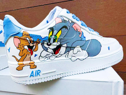 Hand Painted Tom Jerry Air Force 1 Sneakers: Custom Anime Shoes AF1 white personalized gift design wedding fashion trainers | PX98