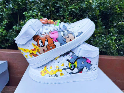 Hand Painted Tom & Jerry Air Force 1 Sneakers: Custom Cartoon Shoes | IM26