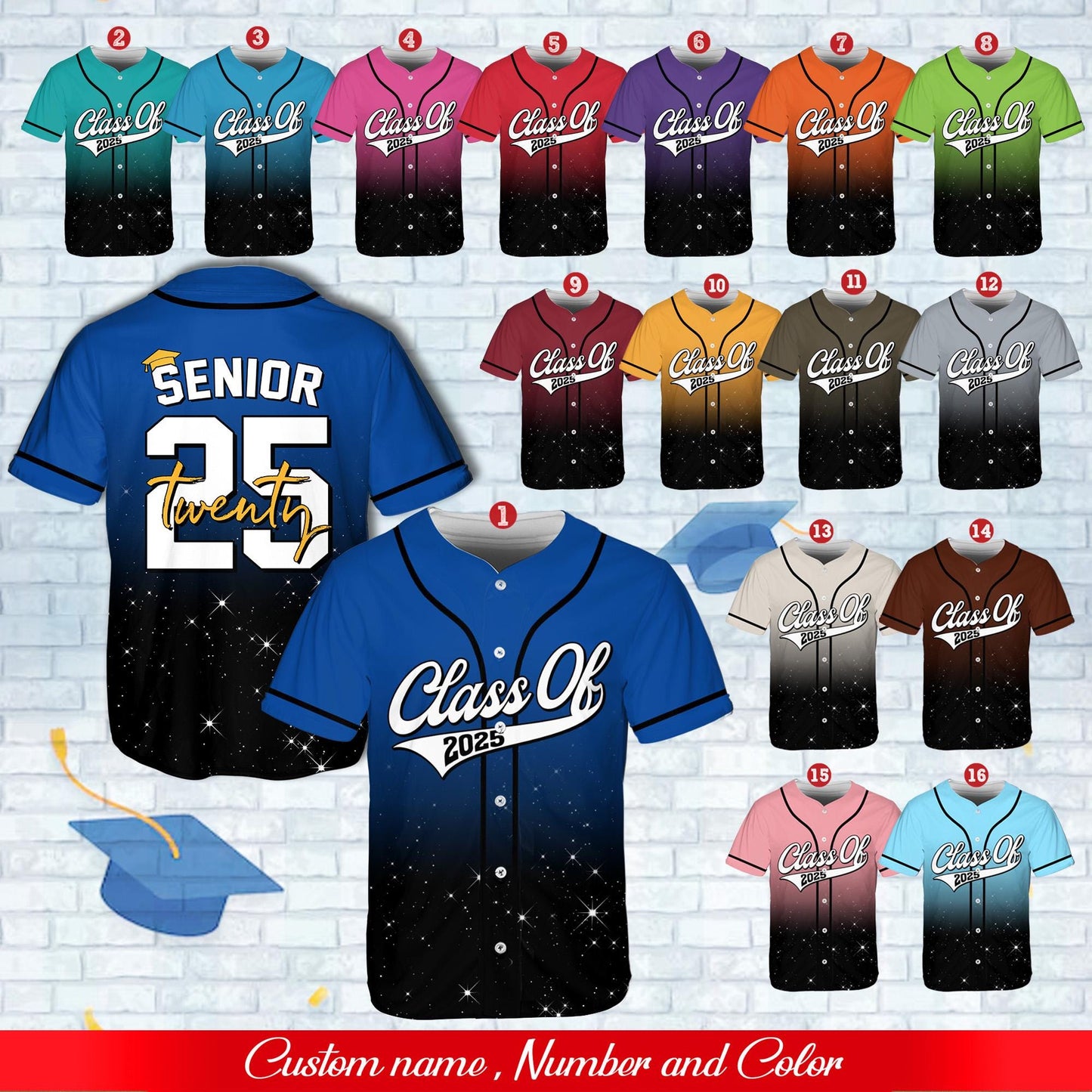 Senior 25 Baseball Jersey, Glitter Baseball Jersey, Personalized Jersey, Class Off 2025, Graduation, Senior Gifts | RW44