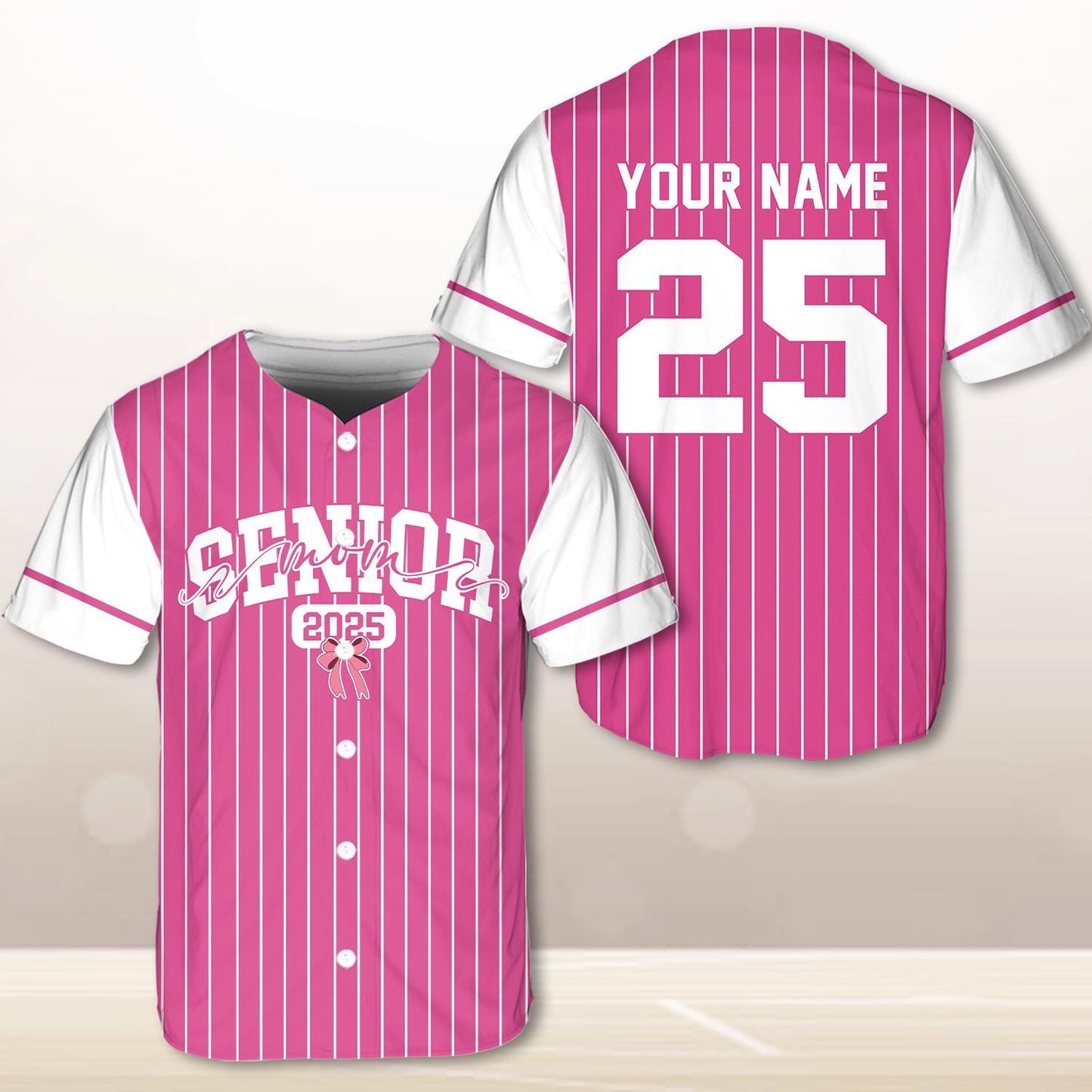 Senior 2025 Baseball Jersey, Custom Name Baseball Jersey, Personalized Jersey, Glitter Pink Bow, Class Off 2025, Graduation, Senior Gifts | HF72