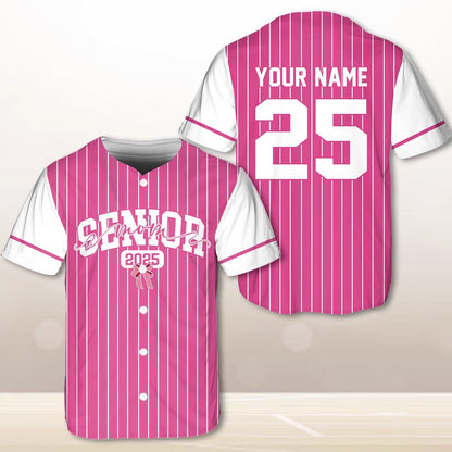 Senior 2025 Baseball Jersey, Custom Name Baseball Jersey, Personalized Jersey, Glitter Pink Bow, Class Off 2025, Graduation, Senior Gifts | HF72