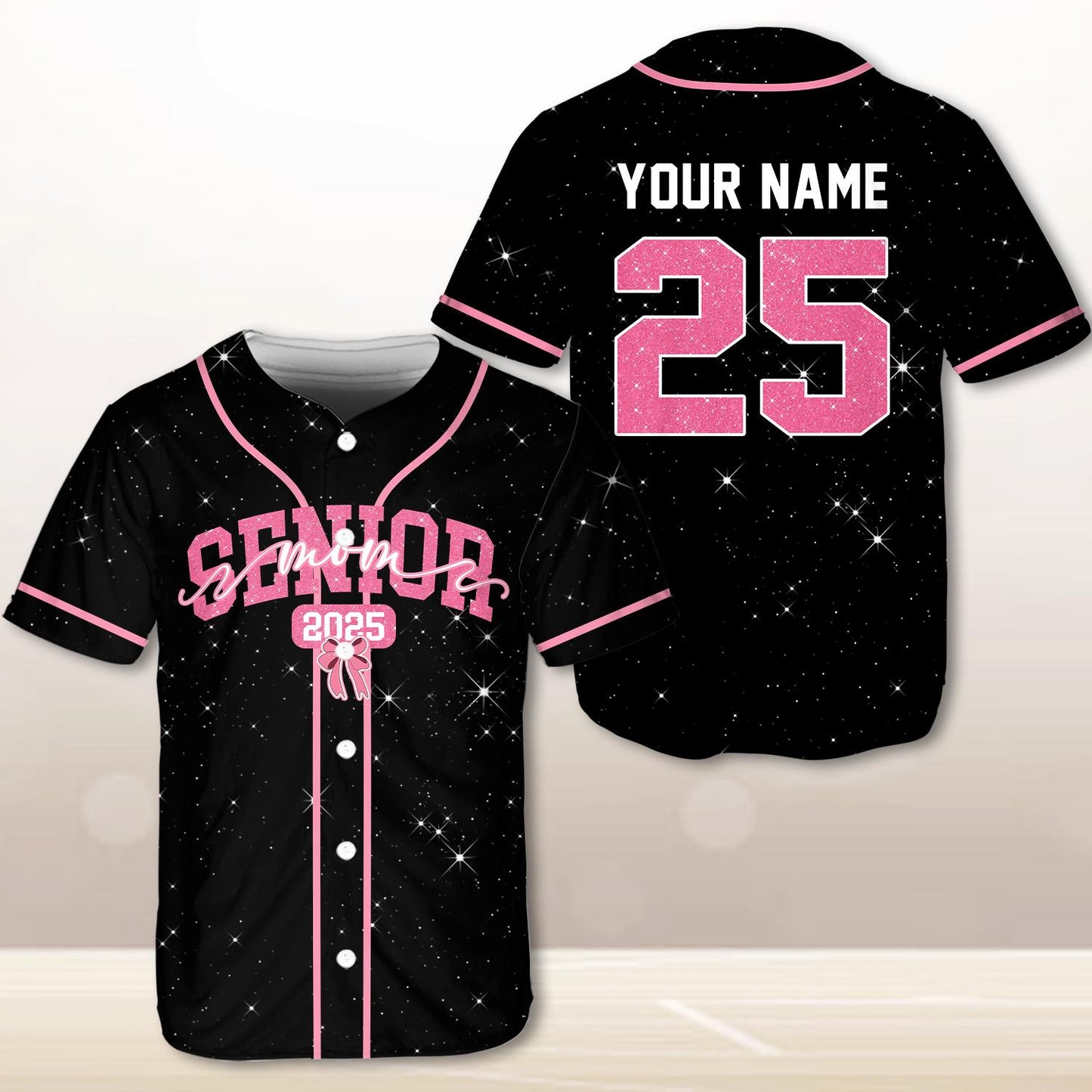 Senior 2025 Baseball Jersey, Custom Name Baseball Jersey, Personalized Jersey, Glitter Pink Bow, Class Off 2025, Graduation, Senior Gifts | HF72