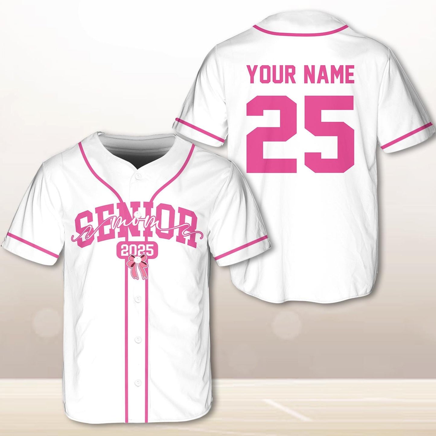Senior 2025 Baseball Jersey, Custom Name Baseball Jersey, Personalized Jersey, Glitter Pink Bow, Class Off 2025, Graduation, Senior Gifts | HF72