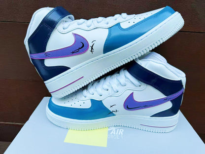 Hand Painted Stitch Air Force 1 Mid Sneakers: Custom Anime Shoes AF1 white personalized gift design wedding fashion trainers | YV17