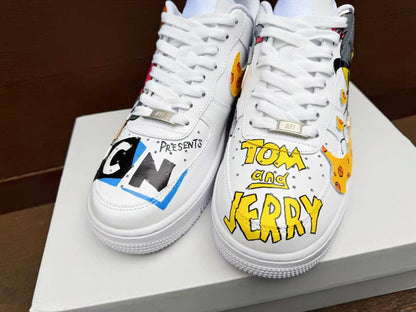 Hand Painted Custom Air Force 1 Sneakers: Tom Jerry Cartoon Shoes AF1 wedding fashion trainers personalized gift design white | IS89