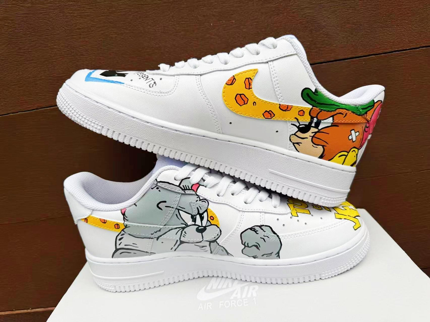 Hand Painted Custom Air Force 1 Sneakers: Tom Jerry Cartoon Shoes AF1 wedding fashion trainers personalized gift design white | IS89