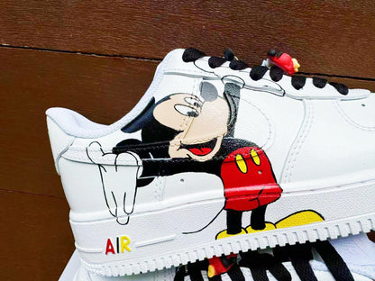 Hand Painted Air Force 1 Sneakers: Mickey Minnie Mouse Cartoon Shoes AF1 white personalized gift design wedding fashion trainers anime shoe | WU56