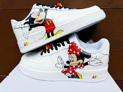 Hand Painted Air Force 1 Sneakers: Mickey Minnie Mouse Cartoon Shoes AF1 white personalized gift design wedding fashion trainers anime shoe | WU56