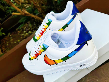 Hand Painted Air Force 1 Sneakers: Rainbow Drip Design AF1 white personalized gift design wedding fashion trainers anime shoes customized | OC71