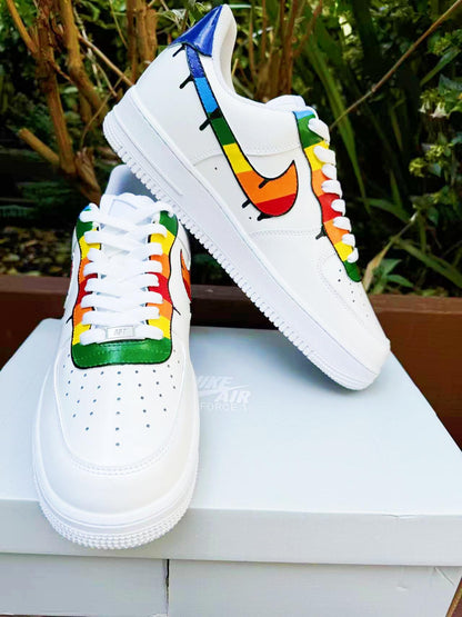 Hand Painted Air Force 1 Sneakers: Rainbow Drip Design AF1 white personalized gift design wedding fashion trainers anime shoes customized | OC71