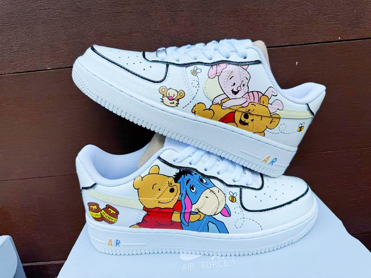 Hand Painted Air Force 1 Sneakers: Winnie the Pooh Cartoon Shoes AF1 white personalized gift design wedding fashion trainers anime shoes | RB12