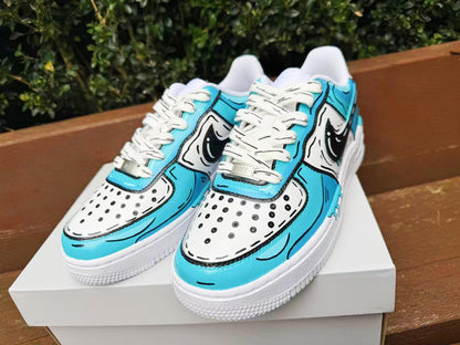 Custom Hand-Painted Air Force 1 Sneakers: 2D Comic Blue Tear AF1 white personalized gift design wedding fashion trainers drip anime shoes | LJ99