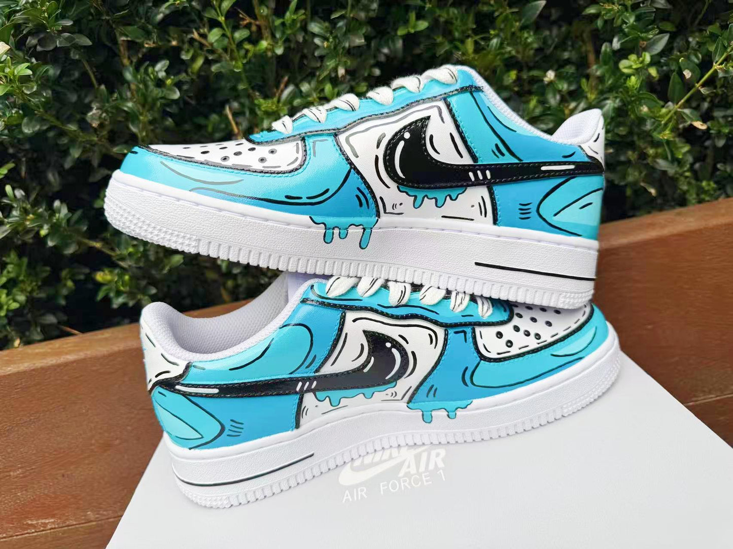 Custom Hand-Painted Air Force 1 Sneakers: 2D Comic Blue Tear AF1 white personalized gift design wedding fashion trainers drip anime shoes | LJ99