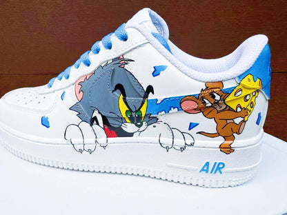 Hand Painted Tom Jerry Air Force 1 Sneakers: Custom Anime Shoes AF1 white personalized gift design wedding fashion trainers | PX98