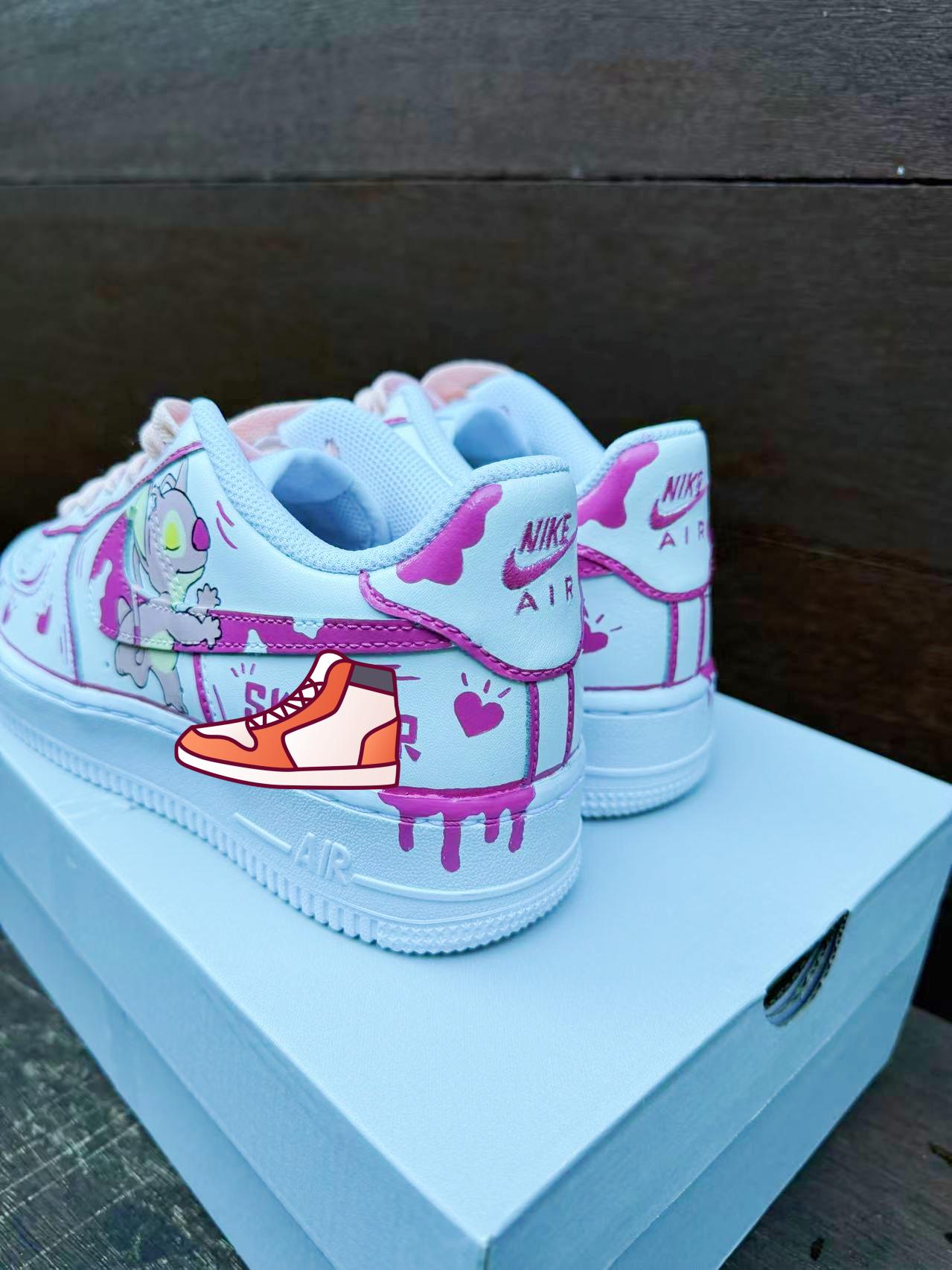 Hand-Painted Stitch Air Force 1 Sneakers: Custom Anime Shoes white personalized gift design wedding fashion street trainers anime shoes | GP31