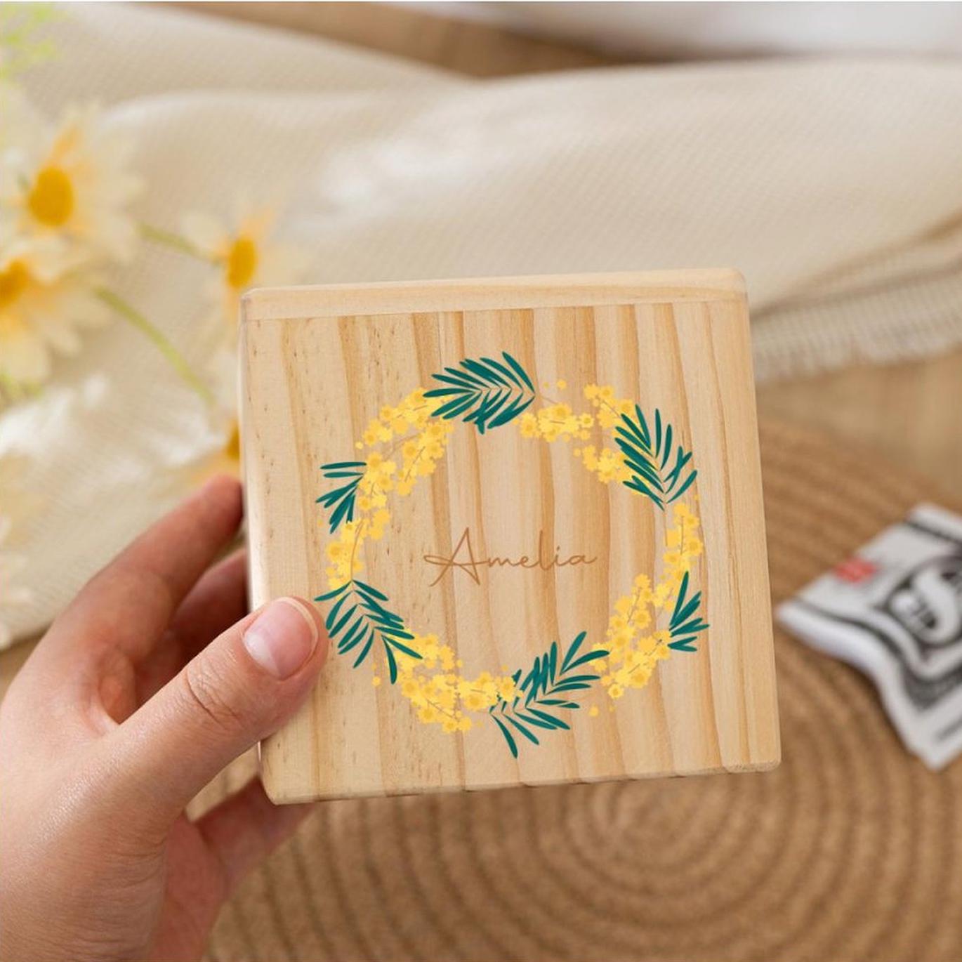 Personalized Wooden Piggy Bank with Wildflowers - Custom Child's Name