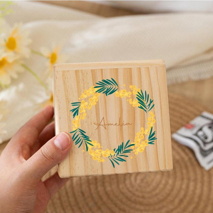 Personalized Wooden Piggy Bank with Wildflowers - Custom Child's Name