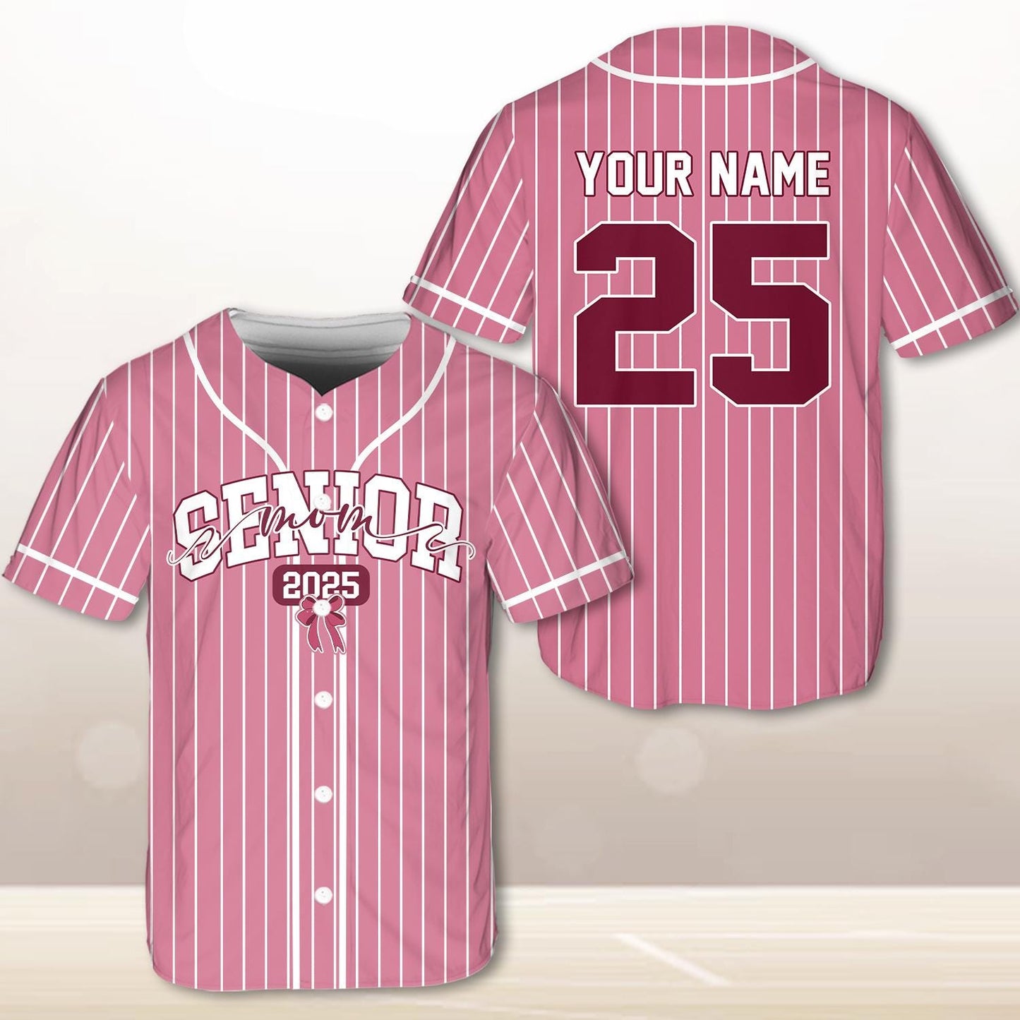 Senior 2025 Baseball Jersey, Custom Name Baseball Jersey, Personalized Jersey, Glitter Pink Bow, Class Off 2025, Graduation, Senior Gifts | HF72