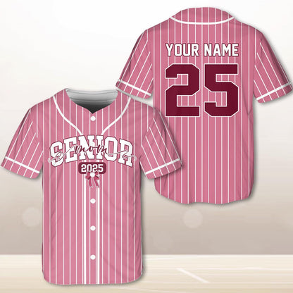 Senior 2025 Baseball Jersey, Custom Name Baseball Jersey, Personalized Jersey, Glitter Pink Bow, Class Off 2025, Graduation, Senior Gifts | HF72