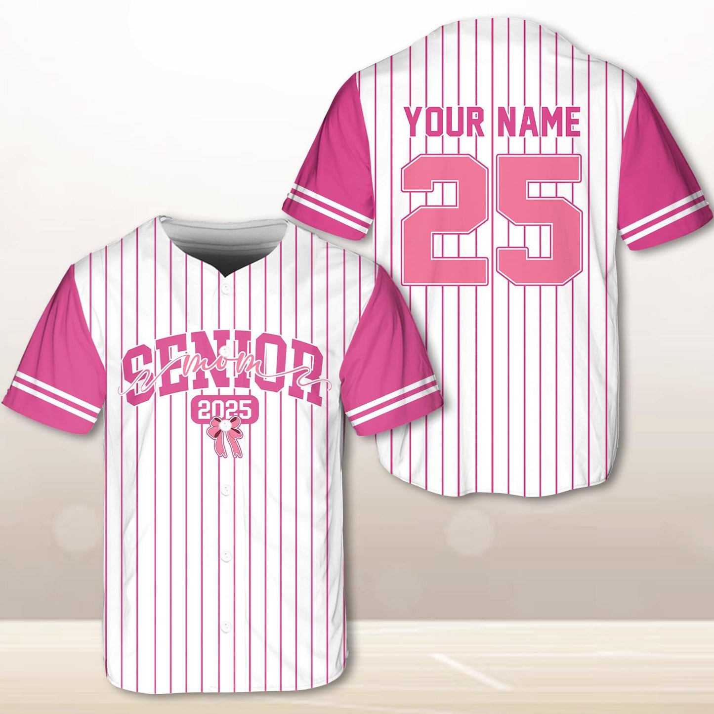 Senior 2025 Baseball Jersey, Custom Name Baseball Jersey, Personalized Jersey, Glitter Pink Bow, Class Off 2025, Graduation, Senior Gifts | HF72