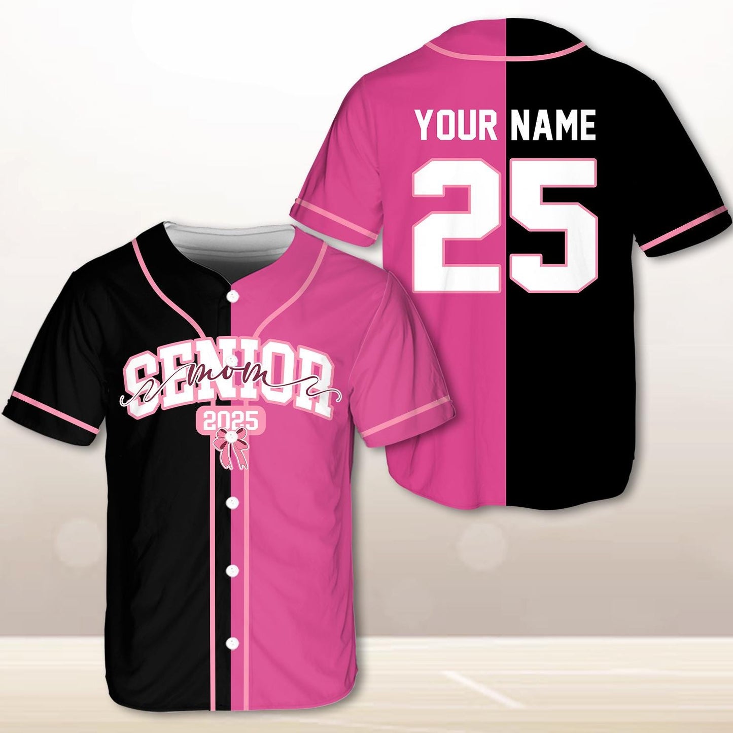 Senior 2025 Baseball Jersey, Custom Name Baseball Jersey, Personalized Jersey, Glitter Pink Bow, Class Off 2025, Graduation, Senior Gifts | HF72