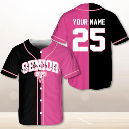 Senior 2025 Baseball Jersey, Custom Name Baseball Jersey, Personalized Jersey, Glitter Pink Bow, Class Off 2025, Graduation, Senior Gifts | HF72