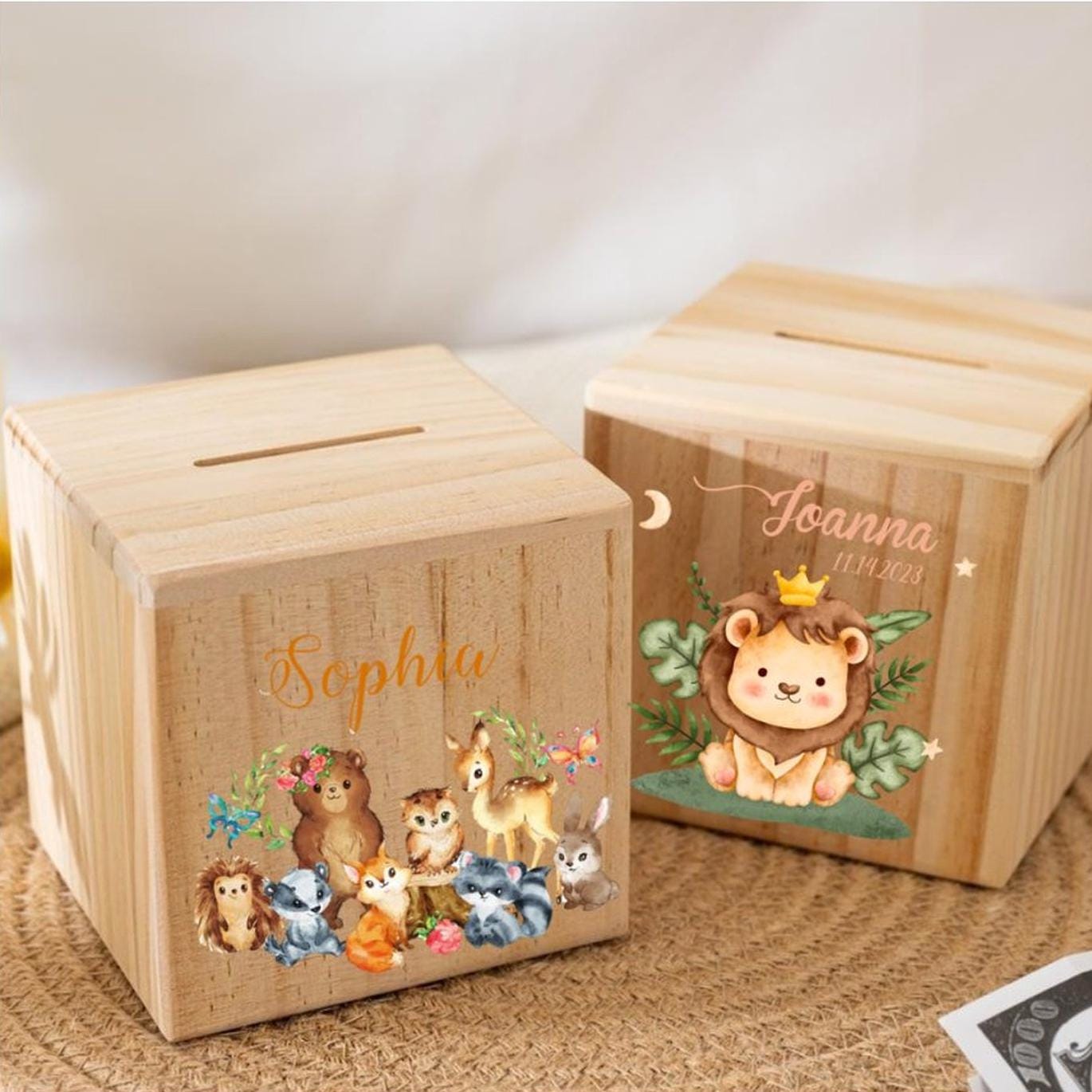 Personalized Animal Piggy Bank,Custom Name Baby Money Box,Children Wooden Coin Bank,Birthday Gifts for Kids,Christmas Gift,Saving Bank