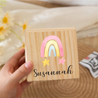 Personalized Child Money Box,Name Piggy Bank for Children,Rainbow Wooden Money Box,Baby Birthday Gift,Baptism Gift,Christmas Gift for Kids