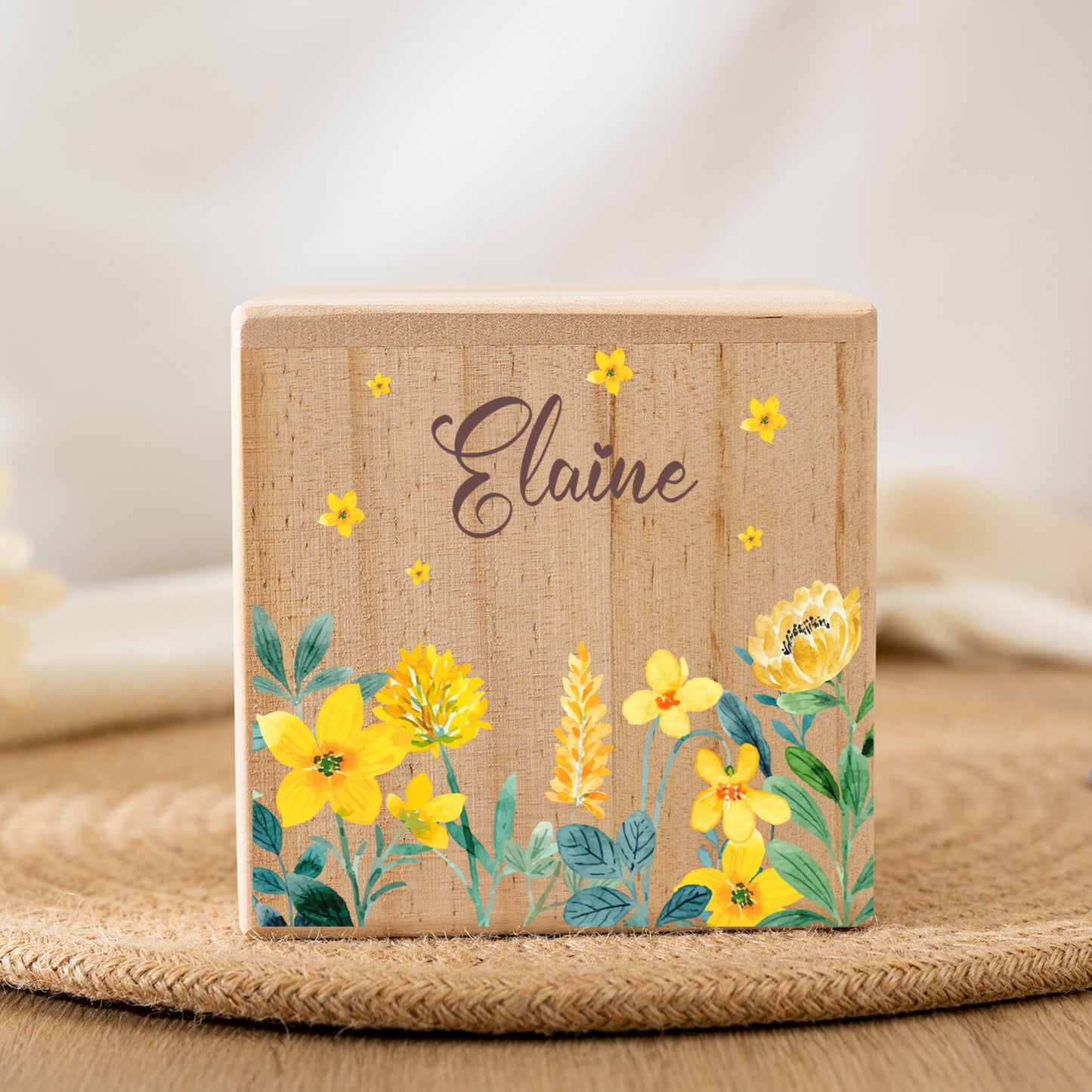 Personalized Child Money Box,Custom Name Piggy Bank for Children,Wood FlowerMoney Box,Christening Gifts,Easter Gifts,Birthday Gift for Kids