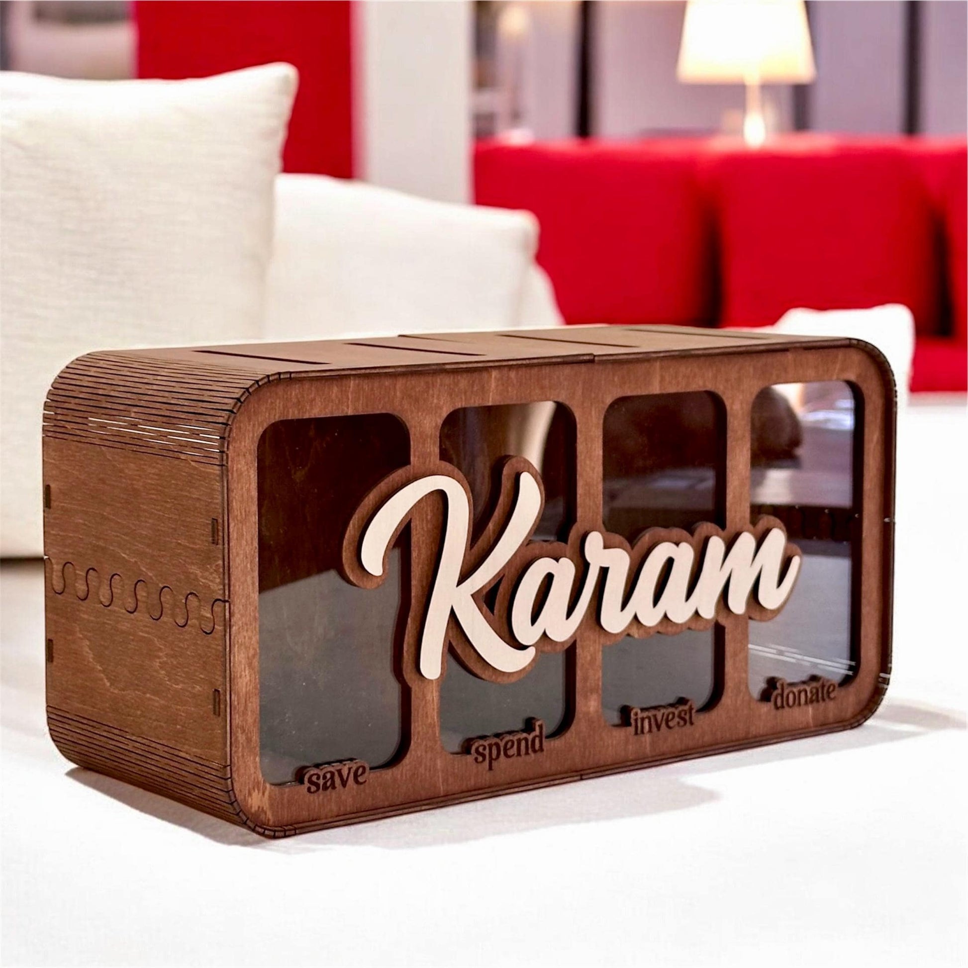 Save Spend Invest Donate Piggy Bank | Wooden Money Box for Kids | Family Budget Organizer Gift| 4 Slot Save Spend Invest Donate Bank