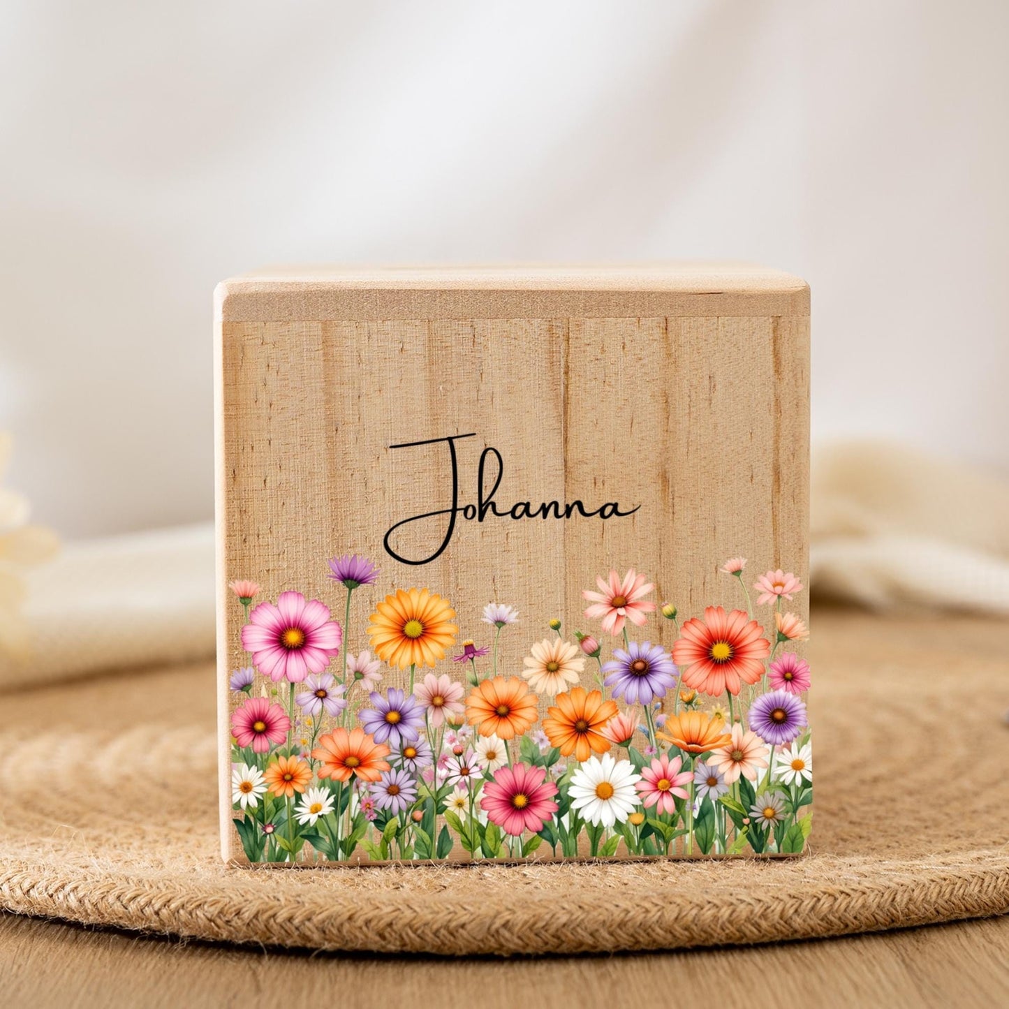 Personalized Child Money Box,Custom Name Piggy Bank for Children,Wood FlowerMoney Box,Christening Gifts,Easter Gifts,Birthday Gift for Kids