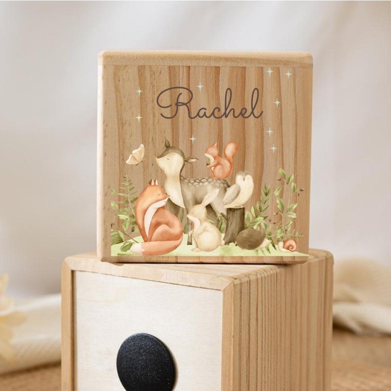 Personalized Wooden Piggy Bank: Floral Animal Design, Baptism Gift