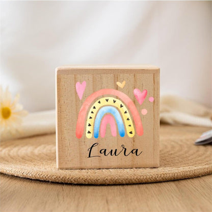 Personalized Child Money Box,Name Piggy Bank for Children,Rainbow Wooden Money Box,Baby Birthday Gift,Baptism Gift,Christmas Gift for Kids